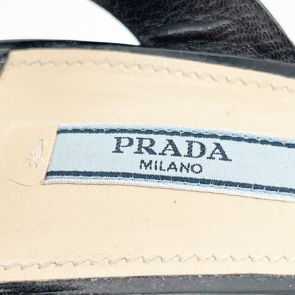 Prada Black Patent Leather Ankle Strap Flower Block Heel Sandal size IT 40 - Picture 10 of 12